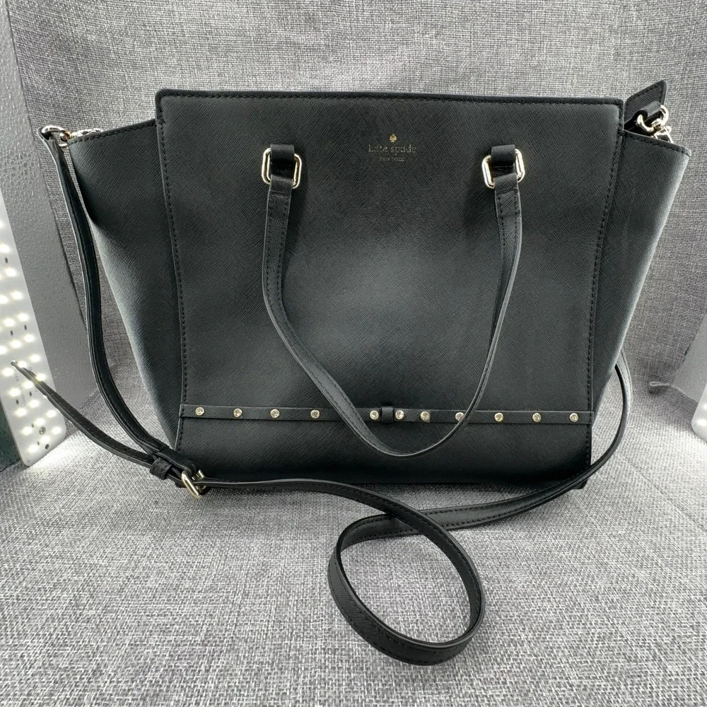 Kate Spade Laurel Way Large Jeweled Hadlee Bag Black Saffiano Leather Studded